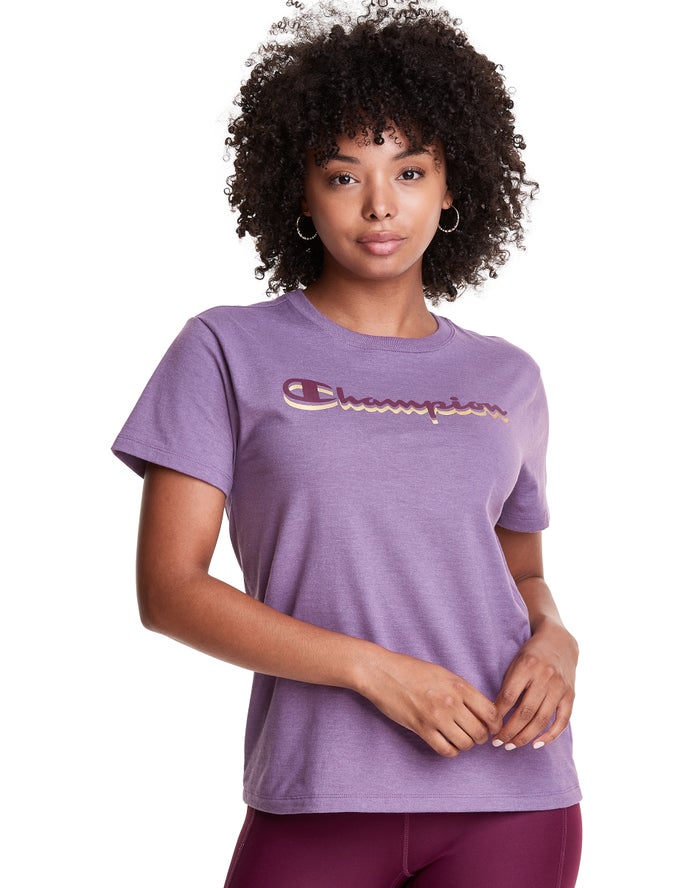 Champion Classic Drop Shadow Foil Script Logo T-Shirt Dames - Paars - Belgie 3601HMTUW